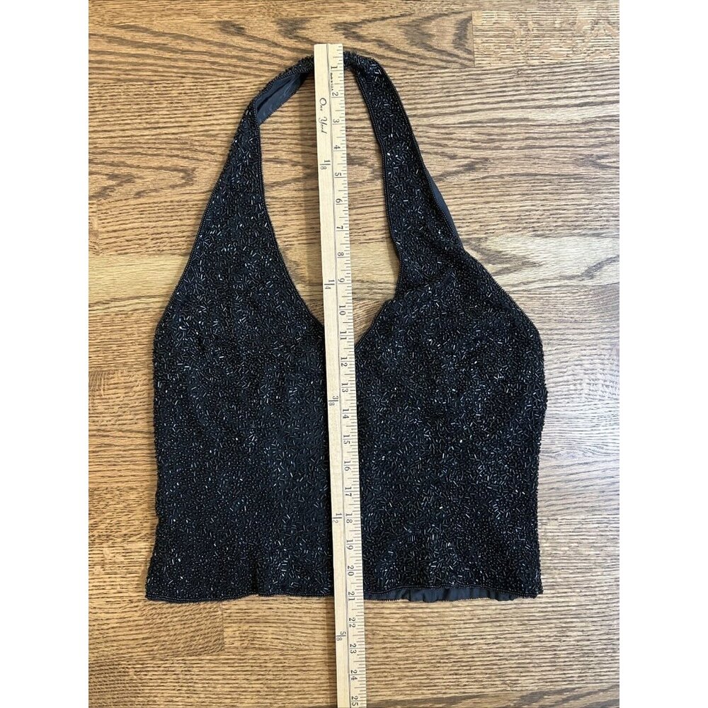 VTG Hugo Buscati Womens Black 100% Silk Beaded Halter Top Size 12 Holiday Y2K - Picture 9 of 10